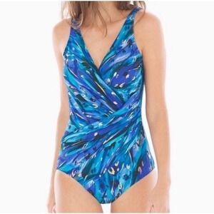 Miraclesuit Animal Magnetism Wrap Temptress One Piece Swimsuit Blue Gold Size 10